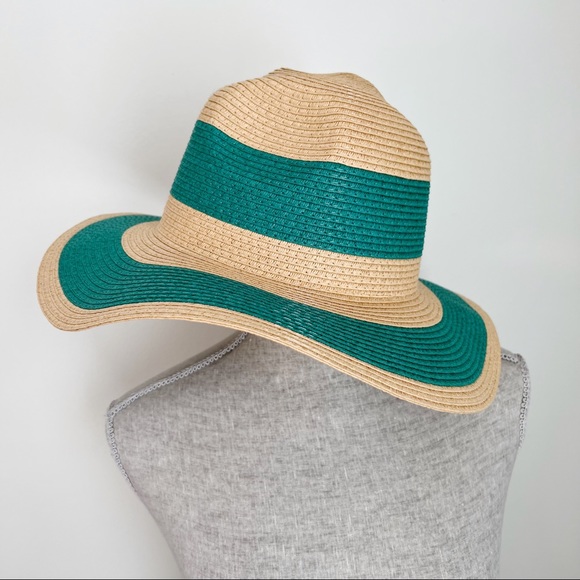 Sun Hat Pom Pom Stripe Teal Tan One Size - Picture 4 of 8